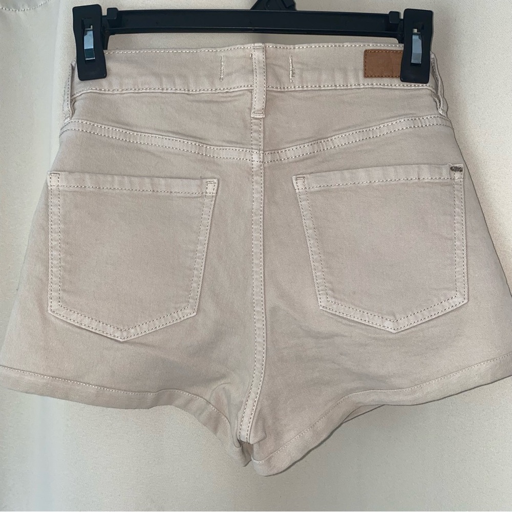 Garage Retro High Waist Tan Jean Shorts with Tailored Hem - Picture 2 of 4
